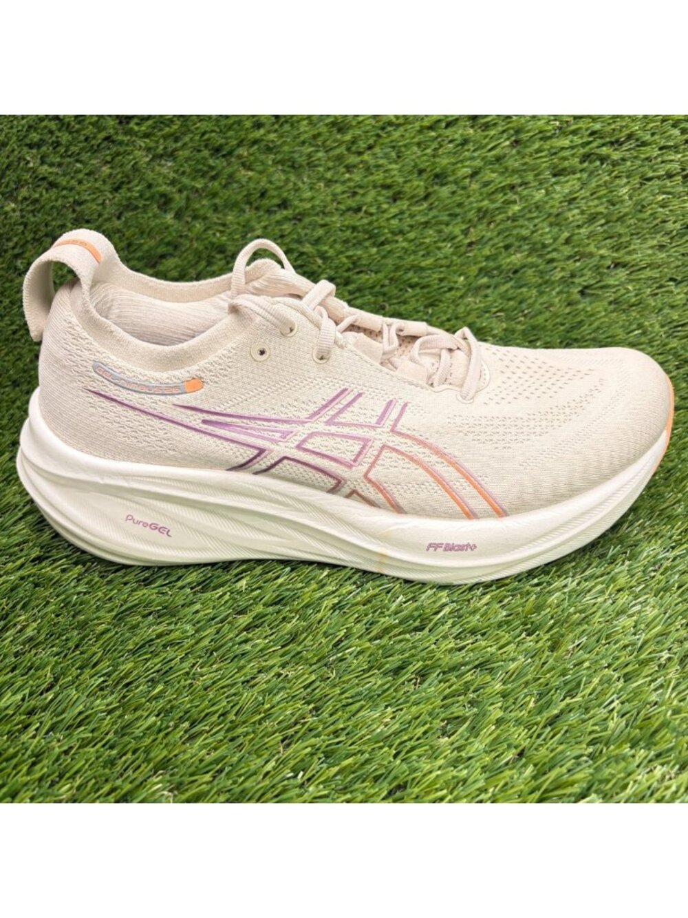 Asics Gel-Nimbus 26 Womens Size 9.5 Ivory Purple Athletic Running Shoes Sneakers